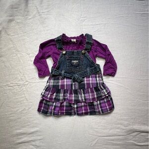 OshKosh B’Gosh Baby Denim Overall Dress + Top Ruffle Purple 12 Months